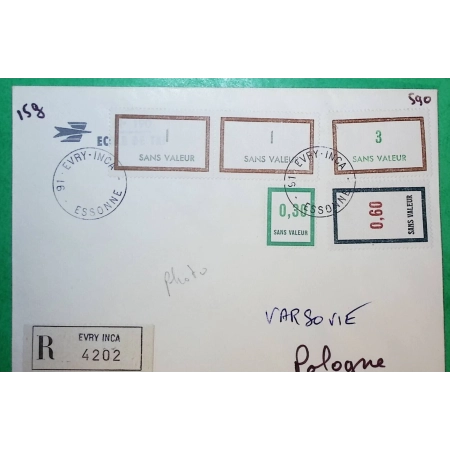 LETTRE FICTIF RECOMMANDE 0.3 + 0.6 + 1 x2 + 3 SANS VALEUR COURS INSTRUCTION 91 EVRY INCA ESSONNE POUR VARSOVIE POLOGNE