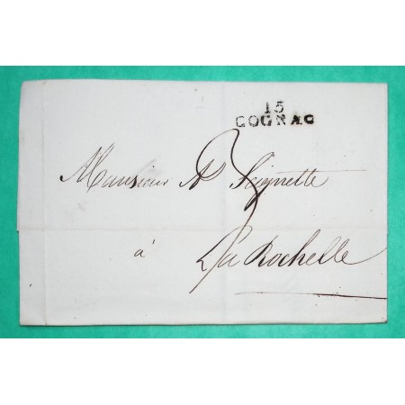 MARQUE 15 COGNAC CHARENTE POUR LA ROCHELLE CHARENTE INFERIEURE 25x7 1817