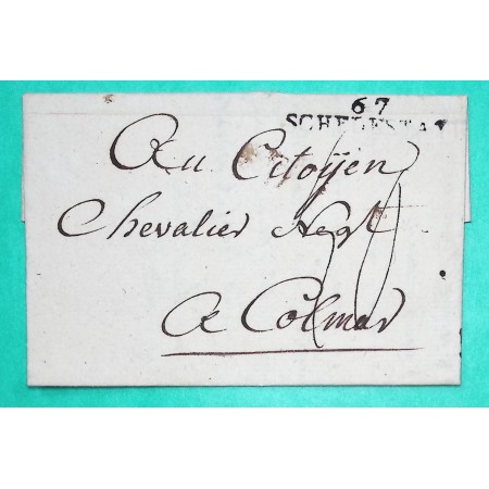 MARQUE 67 SCHELESTAT BAS RHIN POUR COLMAR HAUT RHIN PERIODE REVOLUTIONNAIRE 39x8.5 1796