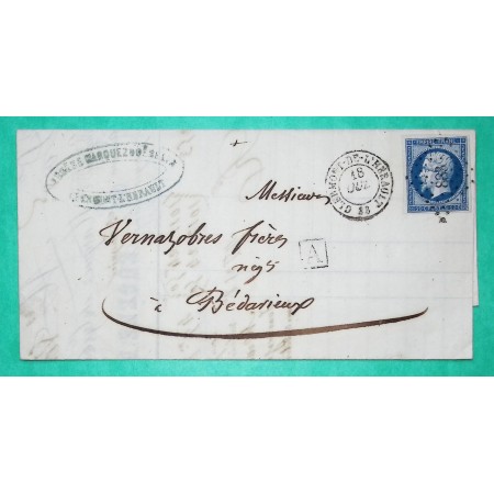 N°14 PC 883 CLERMONT DE L'HERAULT BOITE URBAINE A EUGENE MARQUEZ FILATURE POUR BEDARIEUX 1855
