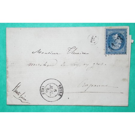 N°22 GC 4173 VEYRE PUY DE DOME BOITE RURALE E PLAUZAT POUR CRAPONNE HAUTE LOIRE 1865