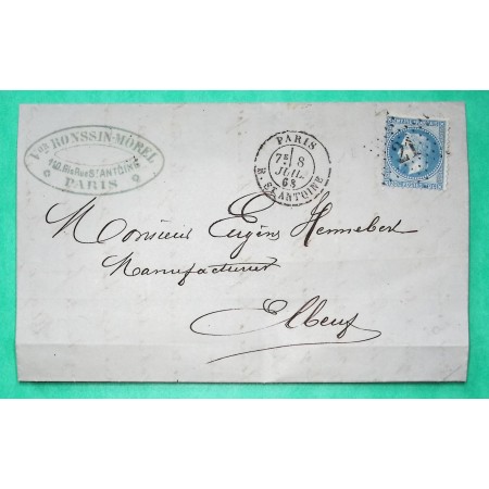 N°29 ETOILE DE PARIS N°21 R. ST ANTOINE POUR ELBEUF SEINE INFERIEURE 1868