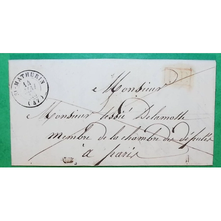 CAD TYPE 15A ST MATHURIN MAINE ET LOIRE PP PORT PAYE POUR PARIS 1843 LETTRE COVER FRANCE