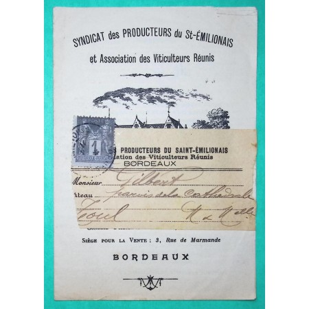 N°83 SAGE BANDE DE JOURNAL BEAU DOCUMENT PUBLICITAIRE VIN PRODUCTEURS ST EMILIONAIS BORDEAUX 1900