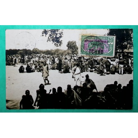 20C PANTHERE MOYEN CONGO SURCHARGE TCHAD AEF CARTE POSTALE FORT LAMY POUR VALENCIENNES 1926