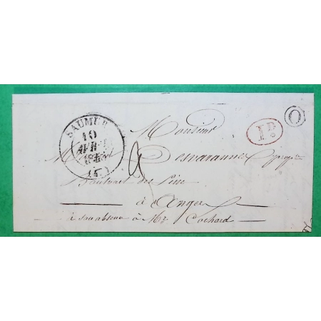 CAD TYPE 13 SAUMUR MAINE ET LOIRE DECIME + BOITE RURALE O COUDRAY POUR ANGERS 1845 LETTRE COVER FRANCE