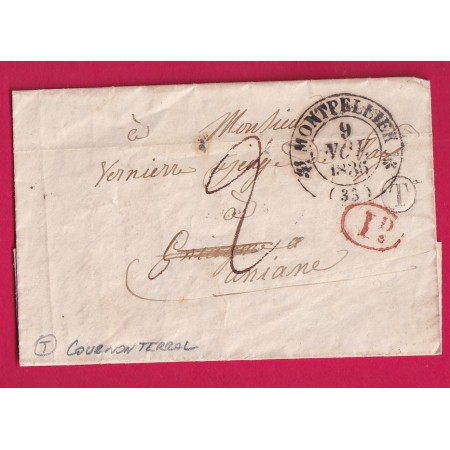 CAD TYPE 12 MONTPELLIER HERAULT 1836 BOITE RURALE T COURNONTERRAL DECIME RURAL POUR ANIANE