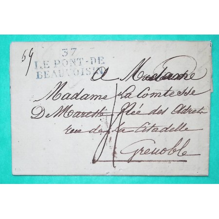 MARQUE 37 PONT DE BEAUVOISIN BLEU ISERE DEPART ST GENIX LES VILLAGES POUR GRENOBLE 42x16 1827