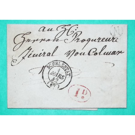 CAD TYPE 15A SCHELESTAT SCHLESTADT BAS RHIN DECIME + BOITE RURALE N POUR COLMAR HAUT RHIN 1842