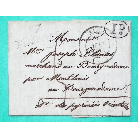 CURSIVE 77 VALENCE TARN + CAD TYPE 14 ALBI DECIME RURAL POUR BOURG MADAME PYRENEES ORIENTALES 1838
