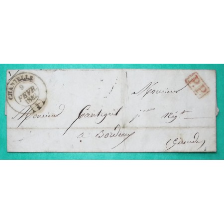 CAD TYPE 14 CHANTELLE ALLIER PP PORT PAYE POUR BORDEAUX GIRONDE 1842