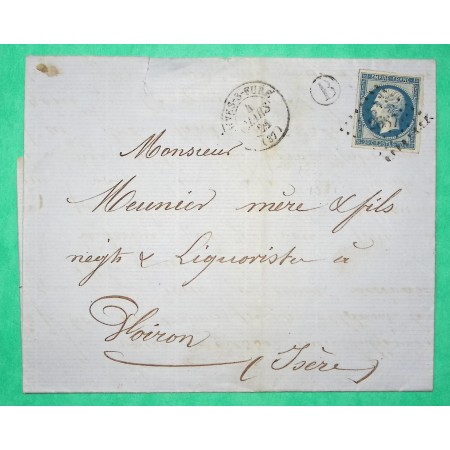 N°14B PC 2687 RIVES SUR FURE ISERE BOITE RURALE B IZEAUX POUR VOIRON 1861
