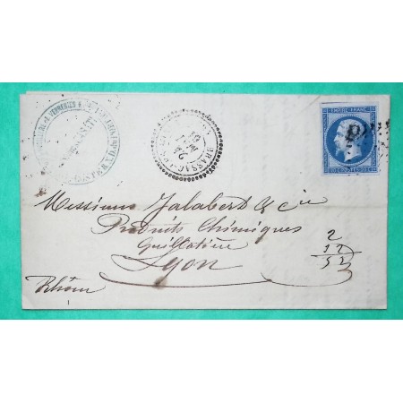 N°14B PC 3064 CAD TYPE 22 BRASSAC LES MINES PUY DE DOME POUR LYON RHONE 1861