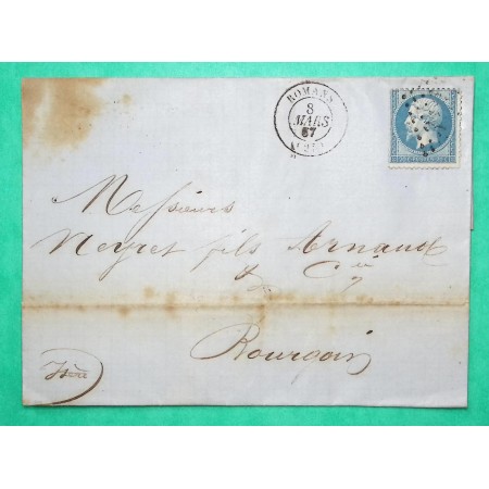N°22 VARIETE PETIT TIMBRE GC 3191 ROMANS DROME POUR BOURGOIN JALLIEU ISERE 1867