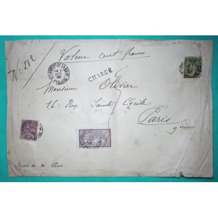 N°82 + 113 + 120 MIXTE SAGE MOUCHON MERSON LETTRE CHARHE ST LAURENT DE LA SALANQUE PYRENEES ORIENTALES 1902