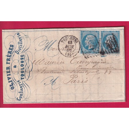 N°22 PAIRE BELLE ENVELOPPE ILLUSTREE OLIVIER FREARES TOULOUSE HAUTE GARONNE 1866