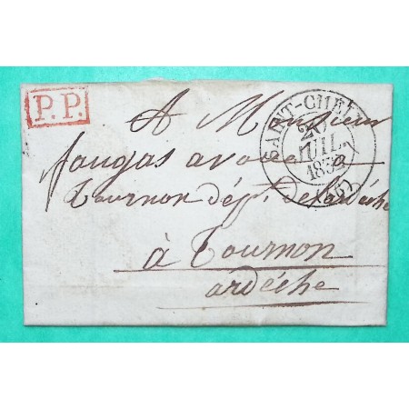 CAD TYPE 13 SAINT CHELY D'APCHER LOZERE PP PORT PAYE POUR TOURNON ARDECHE 1832