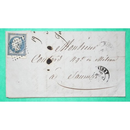 N°14 BDF BLEU LAITEUX PC 2273 DEUX SEVRES POUR SAUMUR MAINE ET LOIRE 1855