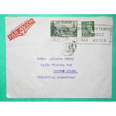 N°394 + 411 PORT ST MALO MERCURE LETTRE PAR AVION PARIS POUR BUENOS AYRES ARGENTINE