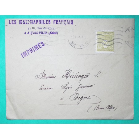 N°623 ARC DE TRIOMPHE SEUL SUR LETTRE TARIF IMPRIME ALFORTVILLE SEINE POUR DIGNE BASSES ALPES 1944