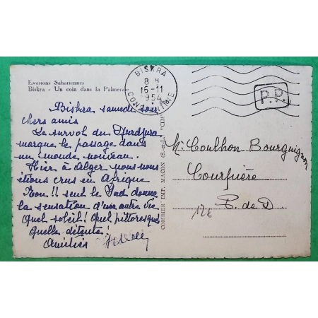 OBLITERATION MECANIQUE BISKRA CONSTANTINE PP ALGERIE CARTE POSTALE POUR COURPIERE PUY DE DOME 1954 LETTRE COVER FRANCE