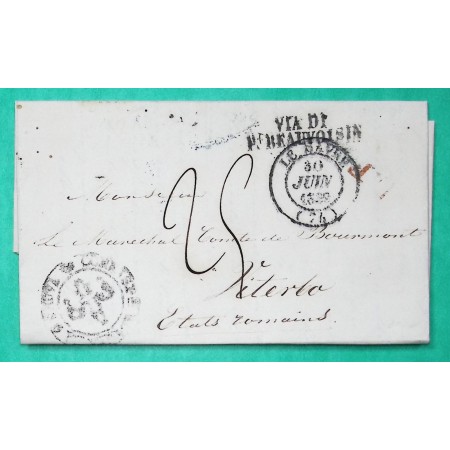 CAD TYPE 14 LE HAVRE SEINE INFERIEURE POUR VITERBO LATIUM ITALIE CACHET ARRIVE SUR DEVANT TAXE MANUSCRITE 25 1839