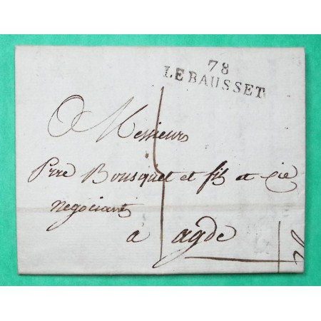 MARQUE 78 LE BAUSSET VAR DEPART LA CADIERE POUR AGDE HERAULT PERIODE REVOLUTIONNAIRE 36x9 1804
