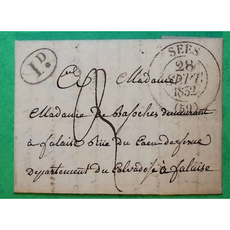 CAD TYPE 13 SEES SEEZ ORNE DECIME RURAL GAPREE POUR FALAISE CALVADOS 1832 LETTRE COVER FRANCE