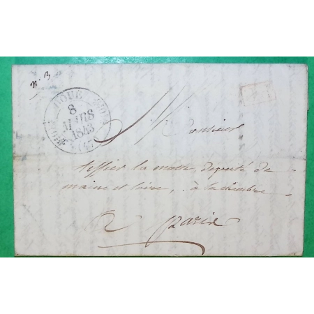 CAD TYPE 11 DOUE LA FONTAINE MAINE ET LOIRE PP PORT PAYE POUR PARIS 1843 LETTRE COVER FRANCE