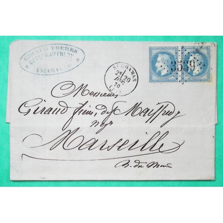 N°29 PAIRE GC 3539 ST CHAMAS BOUCHES DU RHONE DOUBLE PORT POUR MARSEILLE 1870