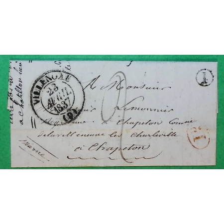 CAD TYPE 13 VILLENOXE VILLENAUXE AUBE DECIME + BOITE RURALE I BETHON POUR CHARLEVILLE MARNE 1837 LETTRE COVER FRANCE