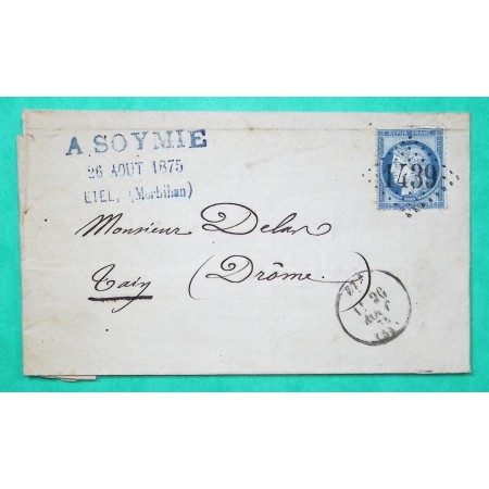 N°60A GC 1439 ETEL MORBIHAN POUR TAIN DROME 1875