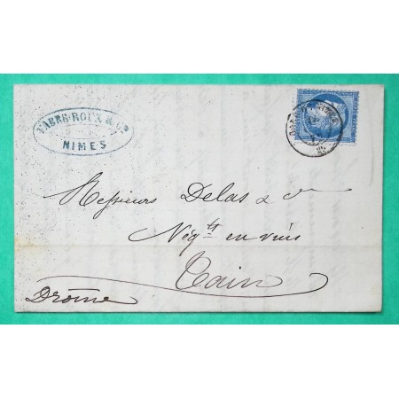 N°60A CAD TYPE 15 GARE DE NIMES GARD SUR TIMBRE POUT TAIN DROME 1872