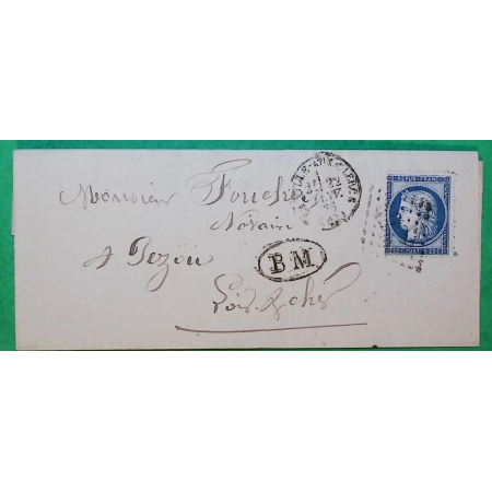 N°60A GC 4220 LA VILLE AUX CLERCS LOIR ET CHER BM BOITE MOBILE DEPART LA CHAPELLE VICOMTESSE POUR PEZOU 1876 FRANCE