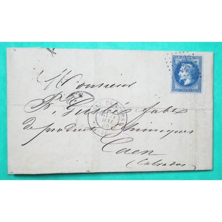 N°29 PC DU GC 3997 CAD TYPE 17 GARE DE TOURS INDRE ET LOIRE POUR CAEN CALVADOS 1869