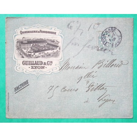 N°111 BELLE ENVELOPPE PUB ILLUSTREE QUINCAILLERIE FERRONNERIE GUILLAUD LYON RHONE 1906