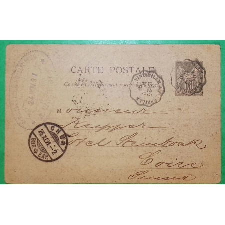 ENTIER SAGE 10C CONVOYEUR LIGNE VINTIMILLE A MARSEILLE POUR COIRE SUISSE 1891 LETTRE COVER FRANCE