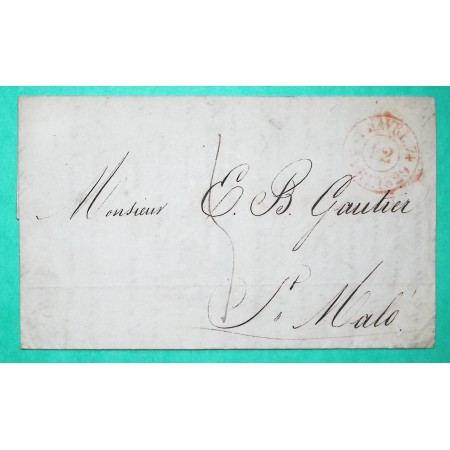 CACHET ESSAI LE HAVRE ROUGE 10 AVRIL 1829 SEINE INFERIEURE POUR ST MALO ILLE ET VILAINE