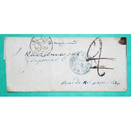LETTRE PARIS BUREAU E POUR PARIS ERREUR TAXE TAMPON 2 ANNULE TAXE 15 BLEU 1849