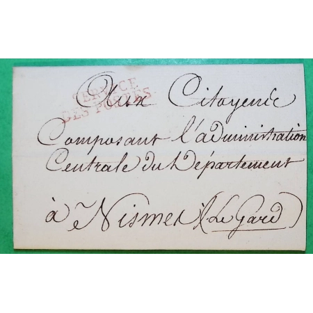 MARQUE SERVICE DES POSTES ROUGE PARIS AVEC CACHET D'ARRIVEE SPECIAL A NIMES GARD VERSO LETTRE COVER FRANCE