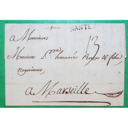 MARQUE NANTES LOIRE INFERIEURE POUR MARSEILLE BOUCHES DU RHONE LN N°4 1757 LETTRE COVER FRANCE