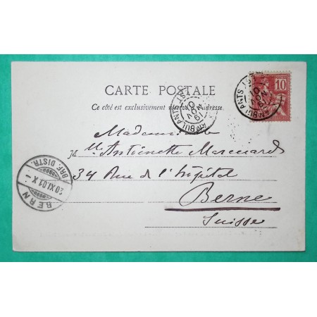 N°116 MOUCHON CAD AMBULANTS BUREAU EST CARTE POSTALE PARIS POUR BERNE SUISSE 1901
