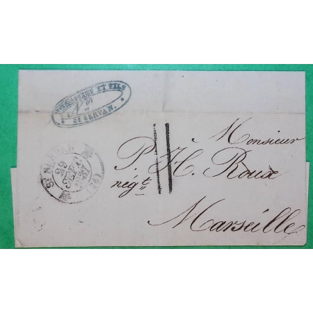 CAD TYPE 12 ST SERVAN ILLE ET VILAINE TAXE TAMPON FABRICATION LOCALE POUR MARSEILLE BOUCHES DU RHONE 1837 COVER FRANCE