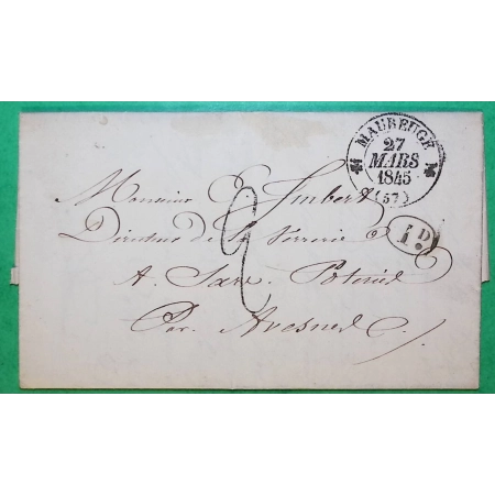CAD TYPE 12 MAUBEUGE NORD DECIME RURAL USINES A FERS DE FERRIERE POUR AVESNES SUR HELPE 1845 LETTRE COVER FRANCE