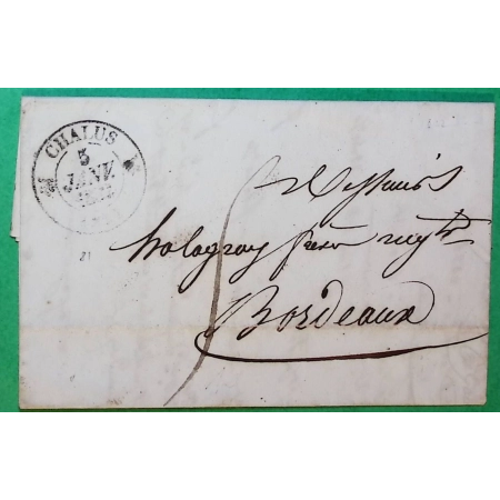 CAD TYPE 12 CHALUS HAUTE VIENNE POUR BORDEAUX GIRONDE 1832 LETTRE COVER FRANCE