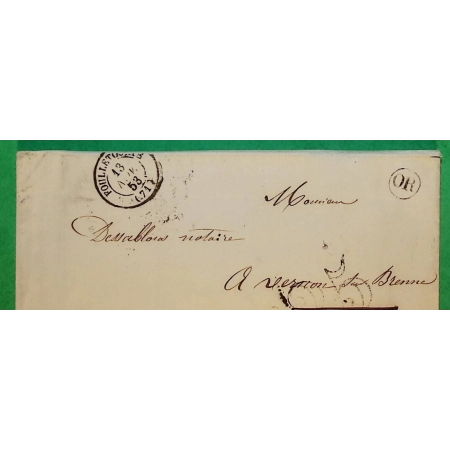 CAD TYPE 15 FOUILLETOURTE SARTHE OR ORIGINE RURALE MEZERAY + CURSIVE EN ARRIVEE 36 VERNOU SUR BRENNE INDRE ET LOIRE 1853