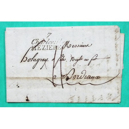 DOUBLE CURSIVE 7 CHARLEVILLE MEZIERES ARDENNES POUR BORDEAUX GIRONDE 1820