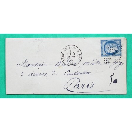 N°60C CAD TYPE 17 GARE DE BAR LE DUC MEUSE POUR PARIS 1875
