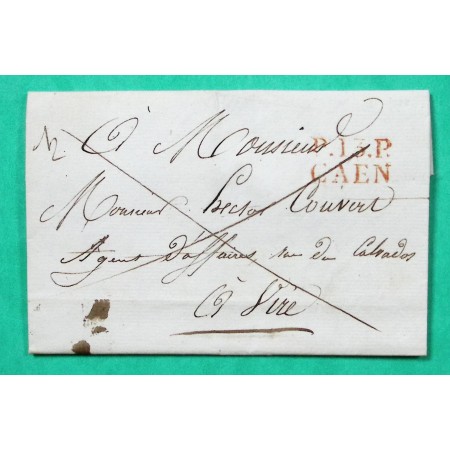 MARQUE P13P CAEN ROUGE CALVADOS PORT PAYE POUR VIRE 22x12.5 1824