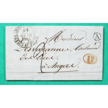 CAD TYPE 13 CHATEAUNEUF SUR SARTHE MAINE ET LOIRE DECIME + BOITE RURALE A CHAMPIGNE POUR ANGERS 1844